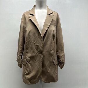 Torrid Blazer Jacket Coat Button 3/4 Sleeve Career Khaki Tan Brown Plus Size 1X